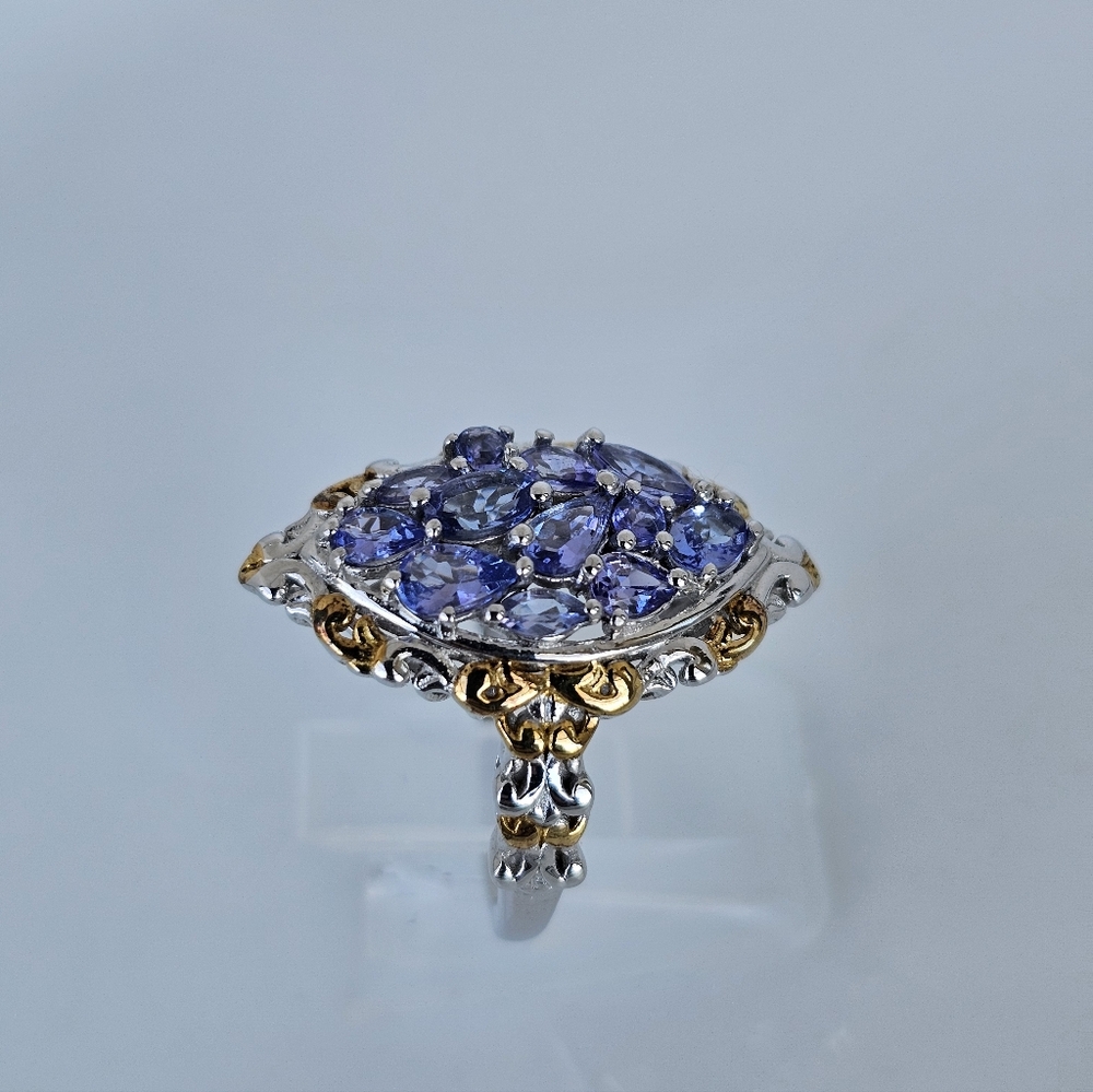 Natural Tanzanite Cluster Ring Sterling Silver Vermeil Size 7! - Picture 6 of 9